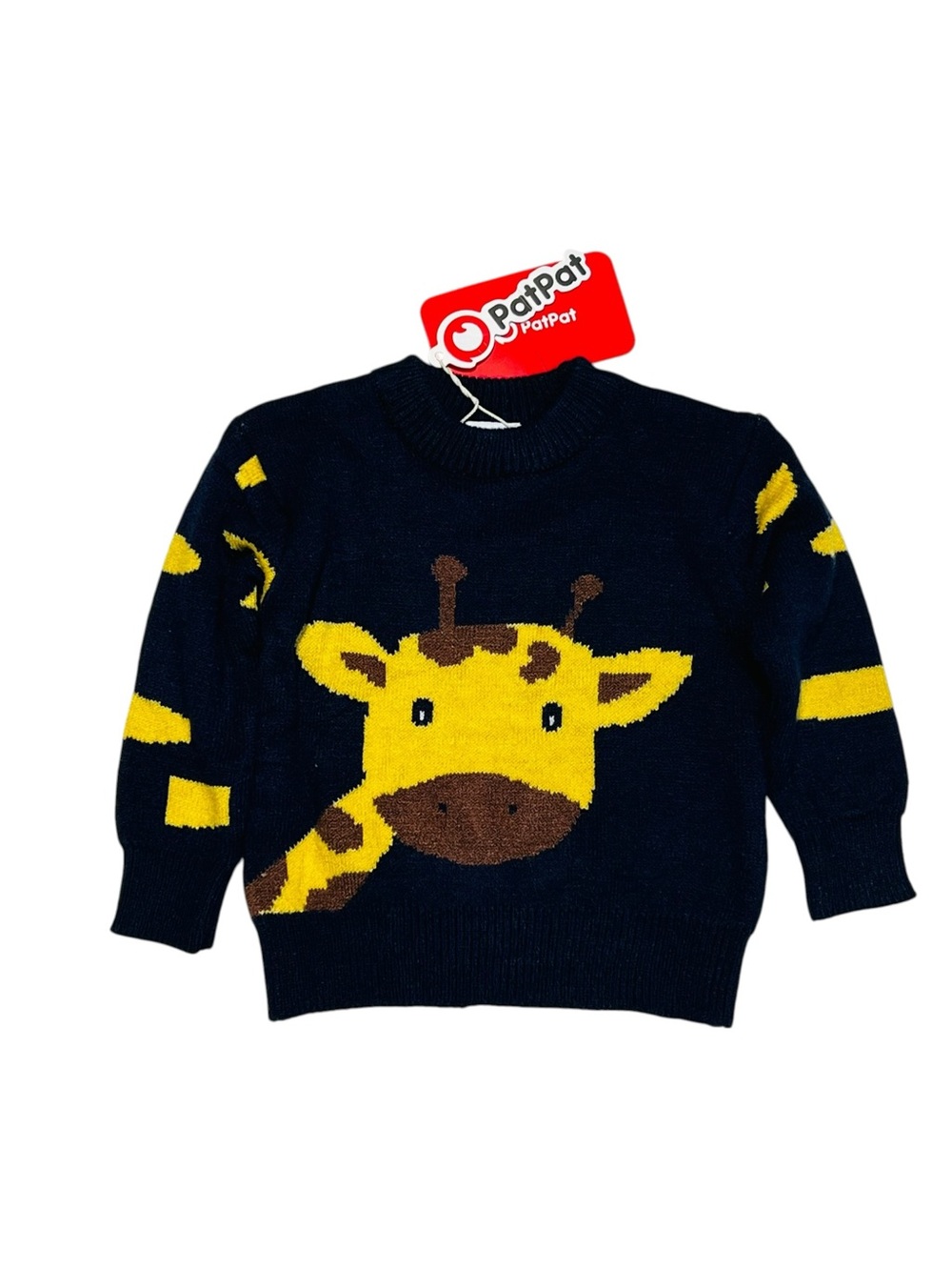 PatPat baby’s 3-6M Navy Blue & Yellow Giraffe Knit Sweater